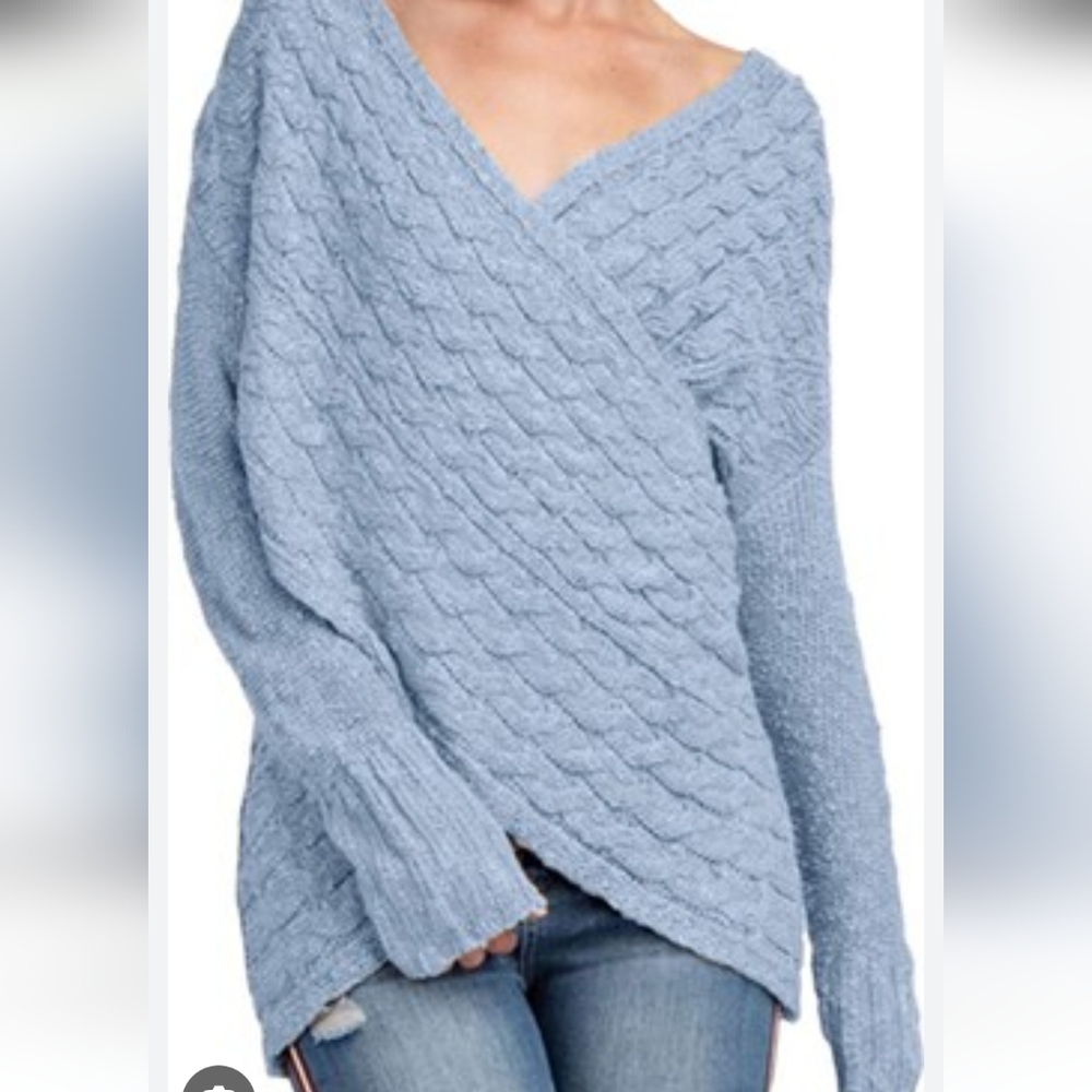 Women's Blue Cross Front Cable Knit Sweater, Size M, NWT